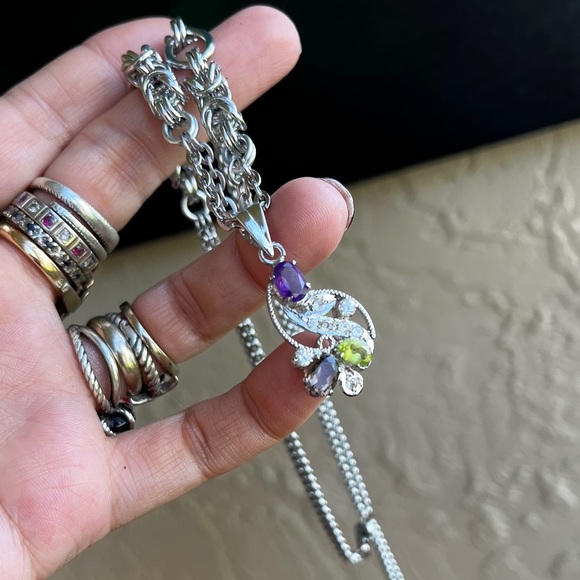 Handmade maille links stainless steel chains + sterling silver amethyst peridot - Picture 10 of 16